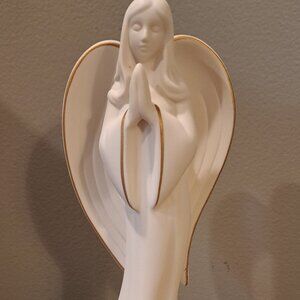 Vtg 9” Tall Teleflora Praying Angel Figurine White W/Gold Accents